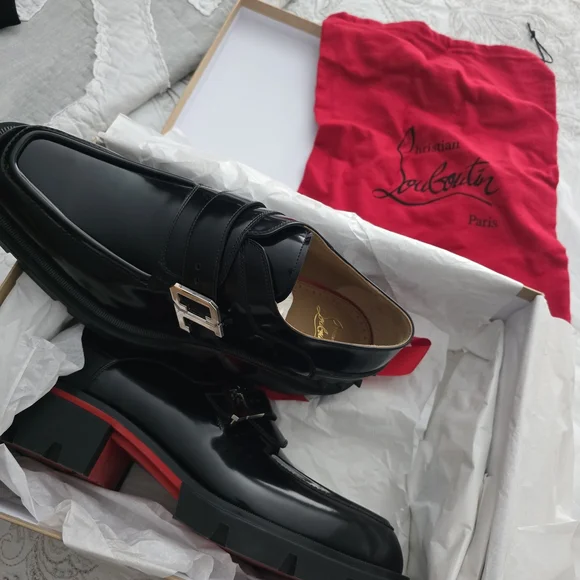 Christian Louboutin Black Calfskin Our Georges Men's Leather Loafers 44 - Picture 6 of 12